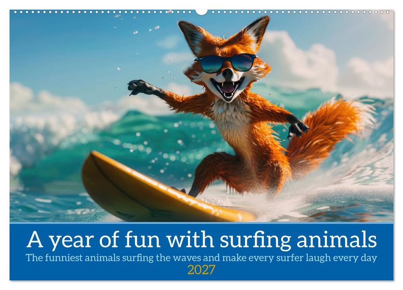 A year of fun with surfing animals (Wall Calendar 2027 DIN A2 landscape) CALVENDO 12 Month Wall Calendar
