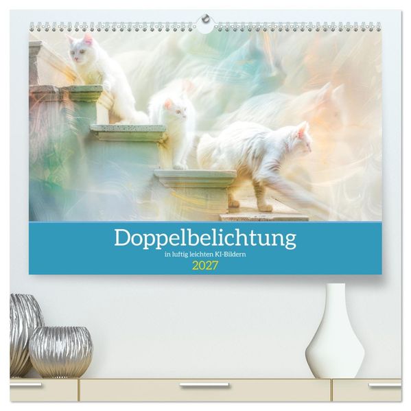 Doppelbelichtung in luftig leichten KI-Bildern (hochwertiger Premium Wandkalender 2027 DIN A2 quer) Kunstdruck in Hochglanz