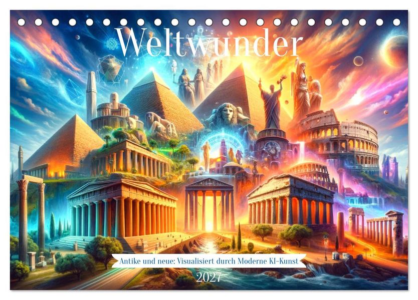 Weltwunder: Antike und neue: Visualisiert durch Moderne KI-Kunst (Tischkalender 2027 DIN A5 quer) CALVENDO Monatskalender