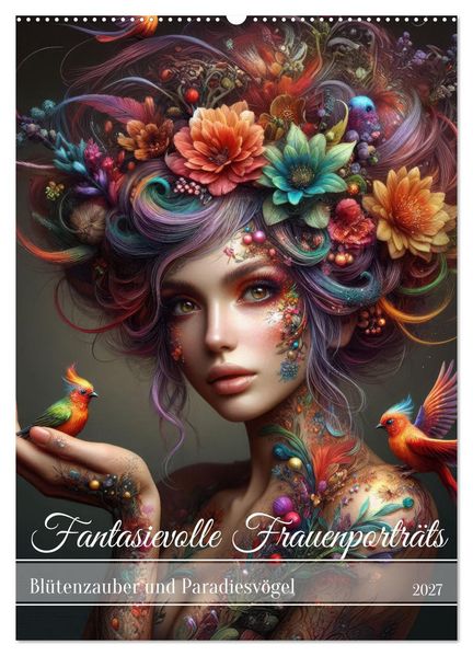 Fantasievolle Frauenporträts - Blütenzauber und Paradiesvögel (Wandkalender 2027 DIN A2 hoch) CALVENDO Monatskalender