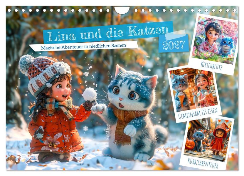 Lina und die Katzen - Magische Abenteuer in niedlichen Szenen (Wandkalender 2027 DIN A4 quer) CALVENDO Monatskalender