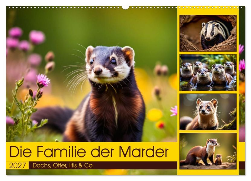 Die Familie der Marder (Wandkalender 2027 DIN A2 quer) CALVENDO Monatskalender
