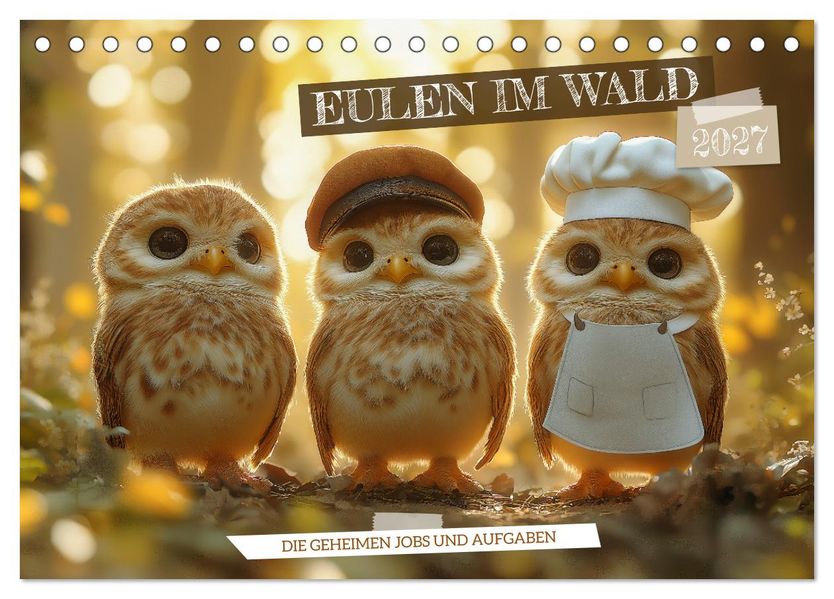 Eulen im Wald - Die geheimen Jobs und Aufgaben (Tischkalender 2027 DIN A5 quer) CALVENDO Monatskalender