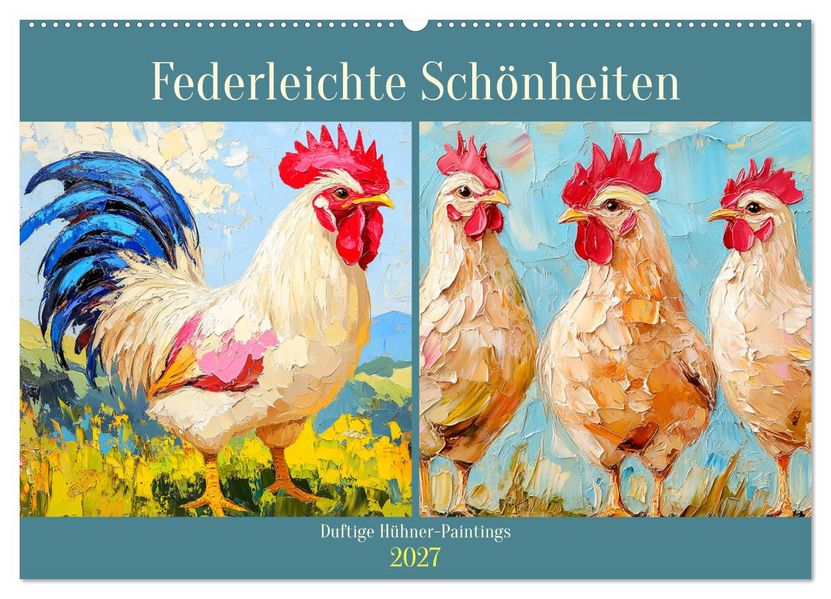 Federleichte Schönheiten. Duftige Hühner-Paintings (Wandkalender 2027 DIN A2 quer) CALVENDO Monatskalender