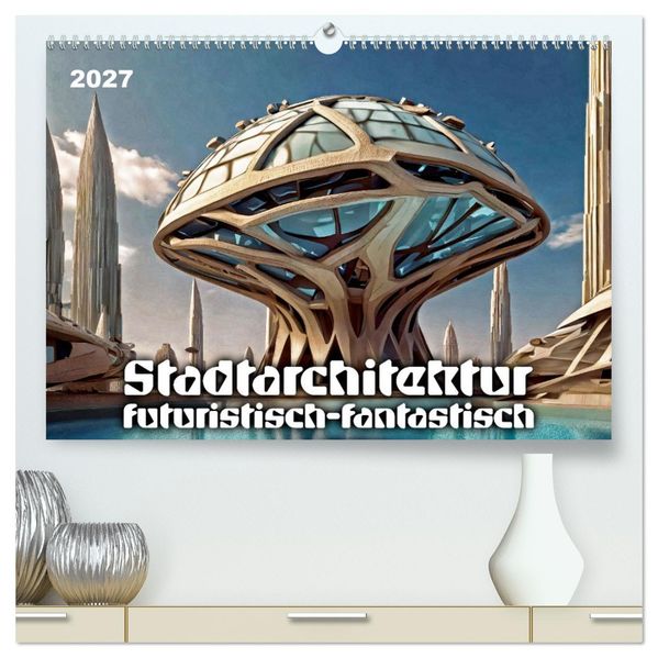 Stadtarchitektur futuristisch-fantastisch (hochwertiger Premium Wandkalender 2027 DIN A2 quer) Kunstdruck in Hochglanz