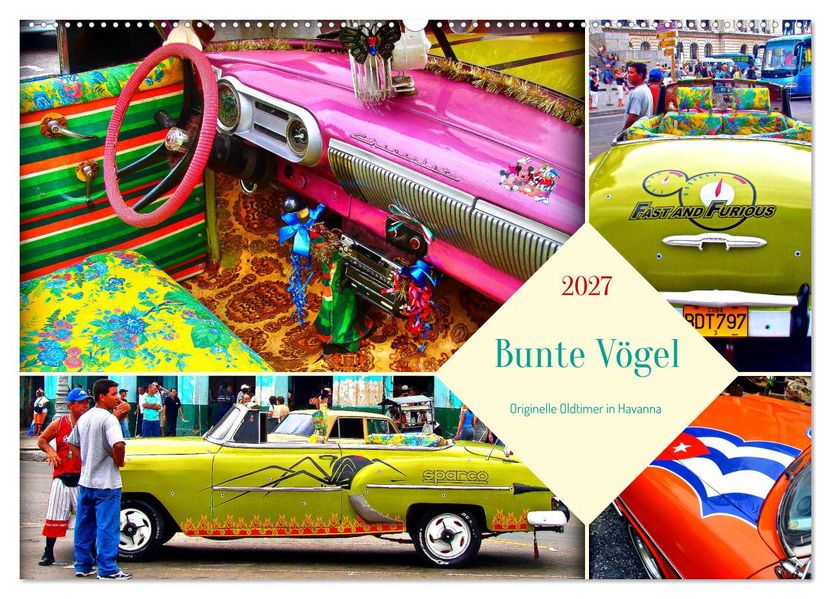 Bunte Vögel - Originelle Oldtimer in Havanna (Wandkalender 2027 DIN A2 quer) CALVENDO Monatskalender
