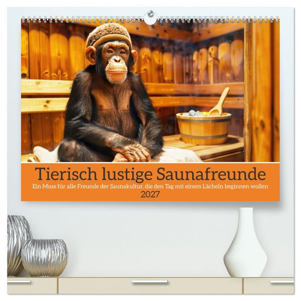 Tierisch lustige Saunafreunde (hochwertiger Premium Wandkalender 2027 DIN A2 quer) Kunstdruck in Hochglanz
