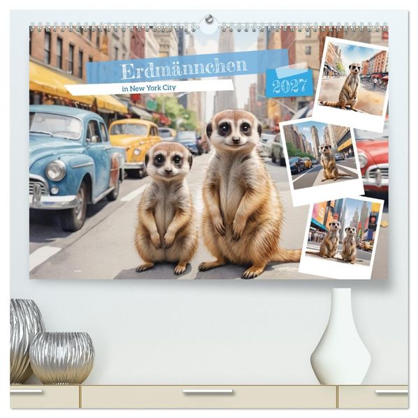 Erdmännchen in New York City (hochwertiger Premium Wandkalender 2027 DIN A2 quer) Kunstdruck in Hochglanz