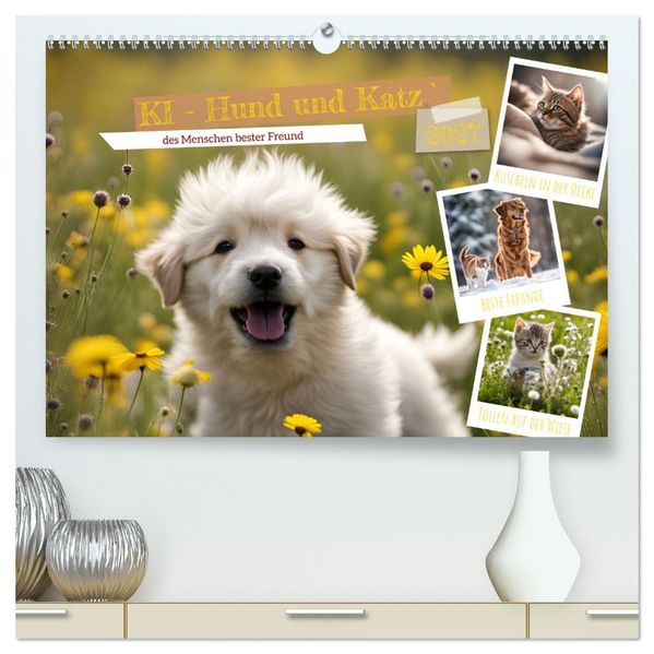 KI - Hund und Katz `des Menschen bester Freund (hochwertiger Premium Wandkalender 2027 DIN A2 quer) Kunstdruck in Hochglanz