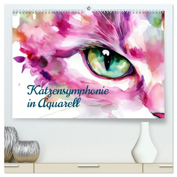 Katzensymphonie in Aquarell (hochwertiger Premium Wandkalender 2027 DIN A2 quer) Kunstdruck in Hochglanz