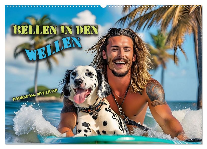 Bellen in den Wellen - Badespaß mit Hund (Wandkalender 2027 DIN A2 quer) CALVENDO Monatskalender