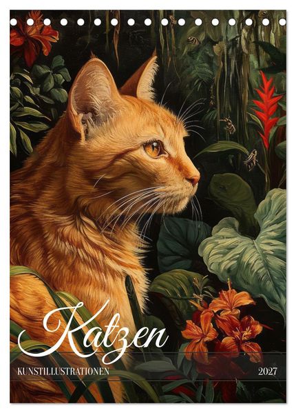 Katzen Kunstillustrationen (Tischkalender 2027 DIN A5 hoch) CALVENDO Monatskalender