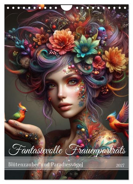 Fantasievolle Frauenporträts - Blütenzauber und Paradiesvögel (Wandkalender 2027 DIN A4 hoch) CALVENDO Monatskalender