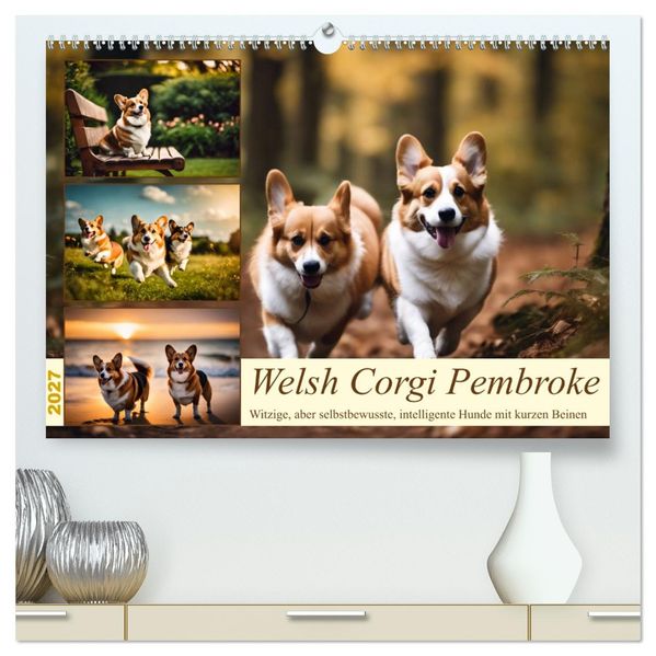 Welsh Corgi Pembroke (hochwertiger Premium Wandkalender 2027 DIN A2 quer) Kunstdruck in Hochglanz