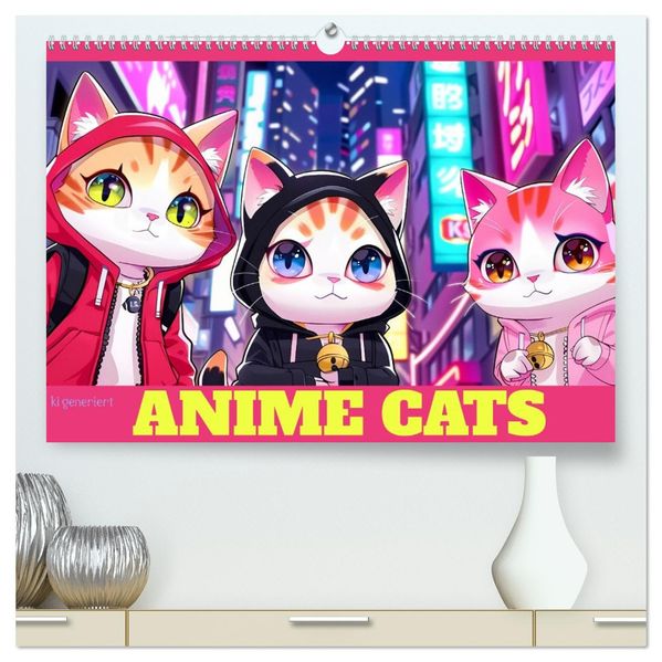 Anime Cats (hochwertiger Premium Wandkalender 2027 DIN A2 quer) Kunstdruck in Hochglanz