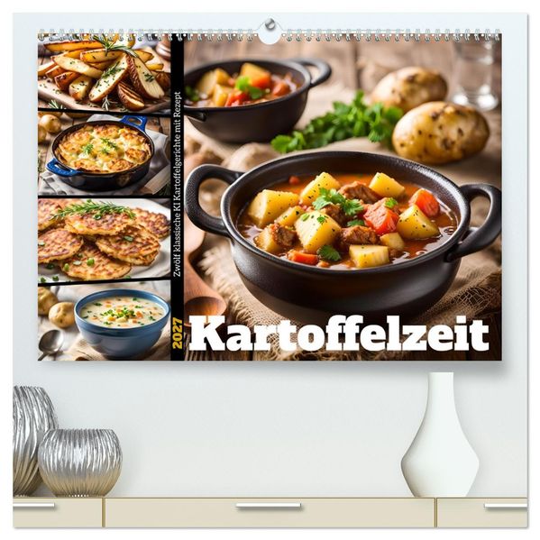 Kartoffelzeit - Zwölf klassische KI Kartoffelgerichte mit Rezept (hochwertiger Premium Wandkalender 2027 DIN A2 quer) Kunstdruck in Hochglanz