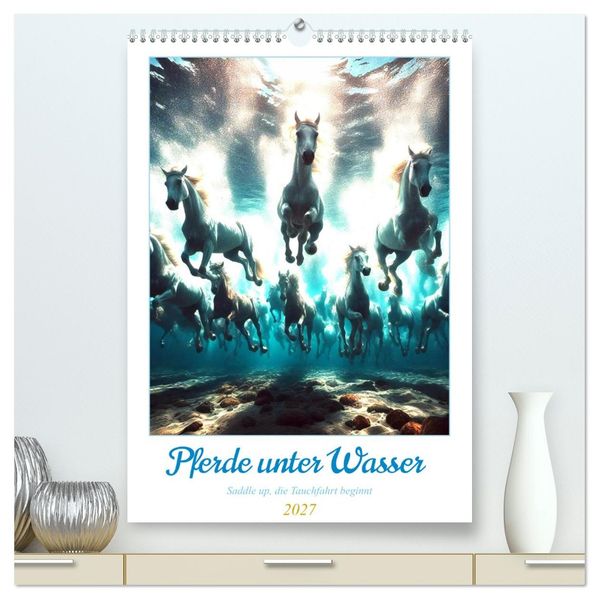 Pferde unter Wasser - Saddle up die Tauchfahrt beginnt (hochwertiger Premium Wandkalender 2027 DIN A2 hoch) Kunstdruck in Hochglanz