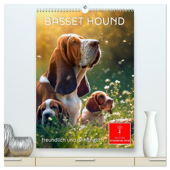 Basset Hound - freundlich und anhänglich (hochwertiger Premium Wandkalender 2027 DIN A2 hoch) Kunstdruck in Hochglanz