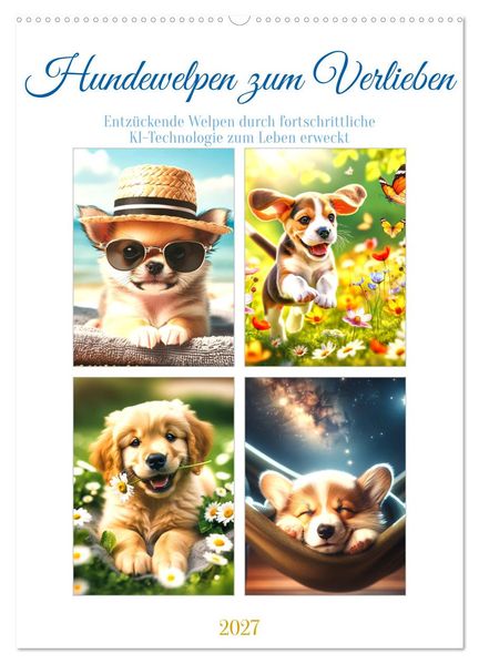 Hundewelpen zum Verlieben (Wandkalender 2027 DIN A2 hoch) CALVENDO Monatskalender
