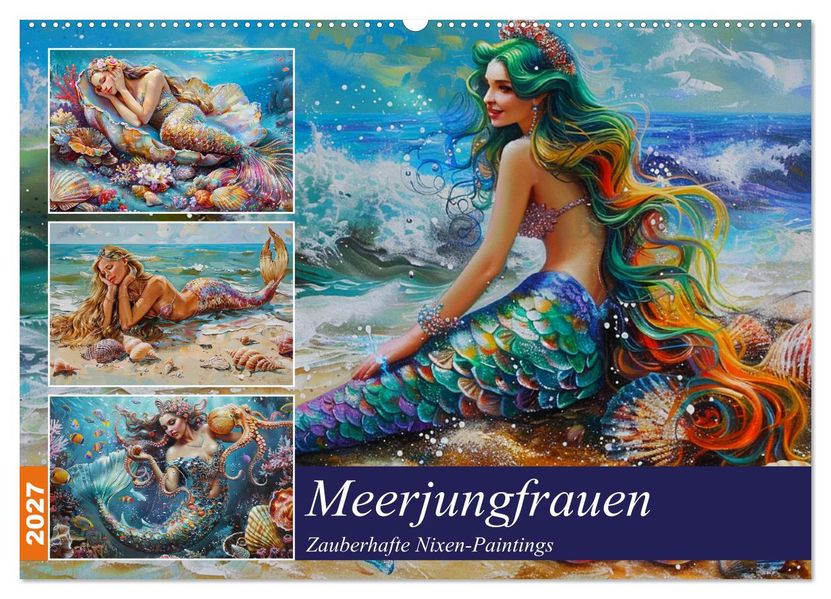 Meerjungfrauen. Zauberhafte Nixen-Paintings (Wandkalender 2027 DIN A2 quer) CALVENDO Monatskalender
