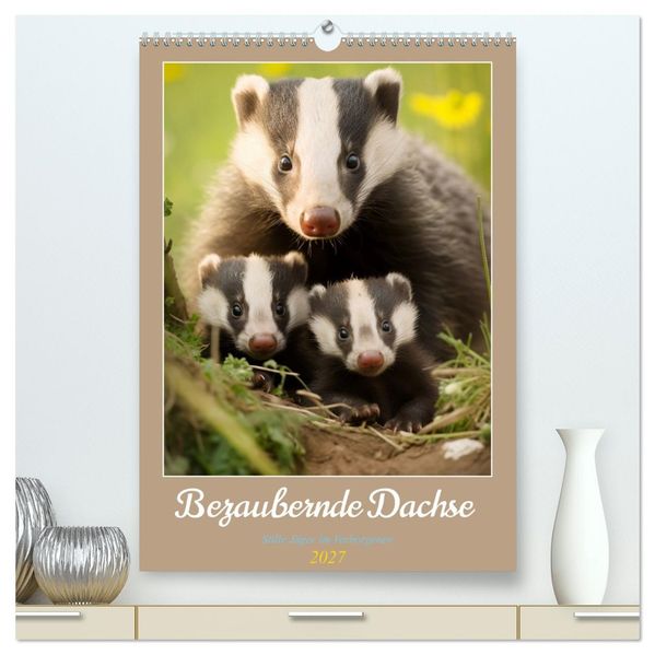 Bezaubernde Dachse (hochwertiger Premium Wandkalender 2027 DIN A2 hoch) Kunstdruck in Hochglanz