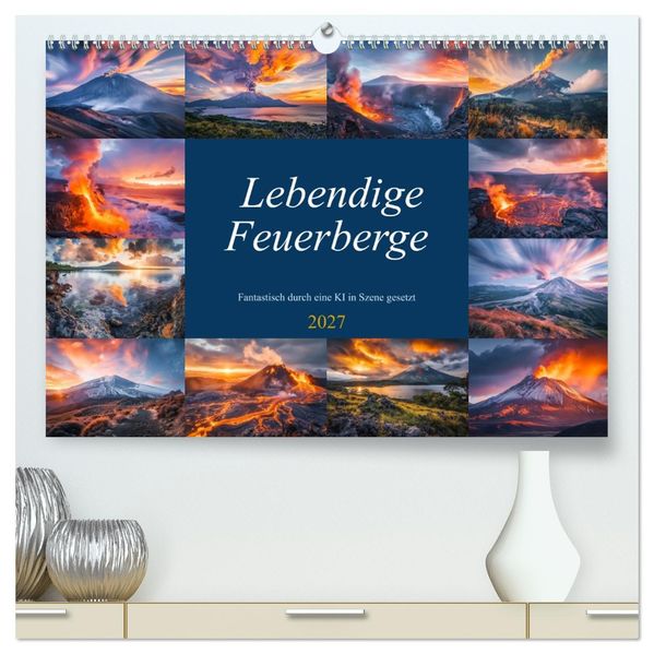 Lebendige Feuerberge - Fantastisch durch eine KI in Szene gesetzt (hochwertiger Premium Wandkalender 2027 DIN A2 quer) Kunstdruck in Hochglanz