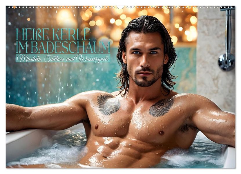 Heiße Kerle im Badeschaum - Muskeln Tattoos und Wasserspiele (Wandkalender 2027 DIN A2 quer) CALVENDO Monatskalender