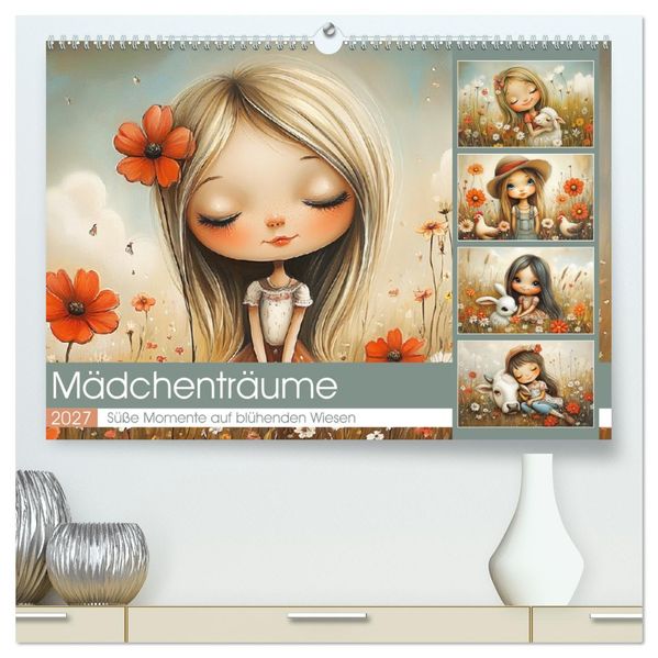 Mädchenträume. Süße Momente auf blühenden Wiesen (hochwertiger Premium Wandkalender 2027 DIN A2 quer) Kunstdruck in Hochglanz