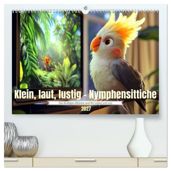 Klein laut lustig - Nymphensittiche (hochwertiger Premium Wandkalender 2027 DIN A2 quer) Kunstdruck in Hochglanz