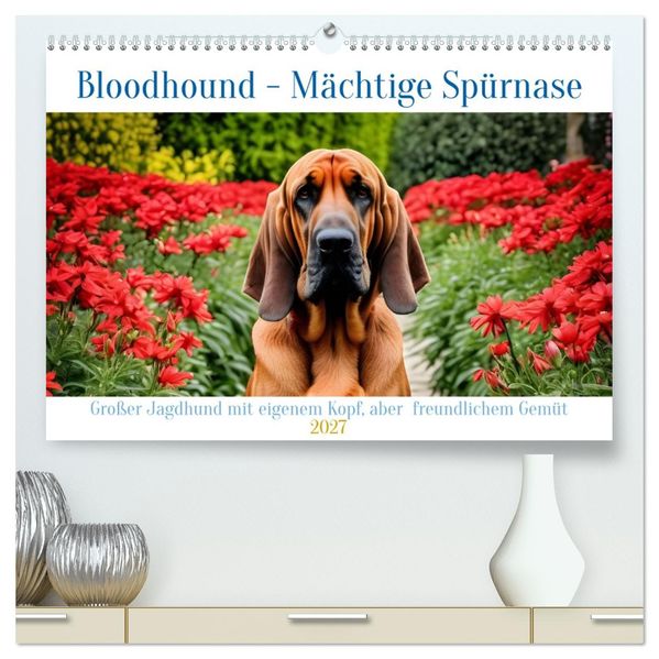 Bloodhound - Mächtige Spürnase (hochwertiger Premium Wandkalender 2027 DIN A2 quer) Kunstdruck in Hochglanz