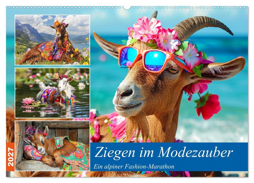 Ziegen im Modezauber. Ein alpiner Fashion-Marathon (Wandkalender 2027 DIN A2 quer) CALVENDO Monatskalender