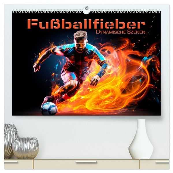 FUßBALLFIEBER Dynamische Szenen (hochwertiger Premium Wandkalender 2027 DIN A2 quer) Kunstdruck in Hochglanz