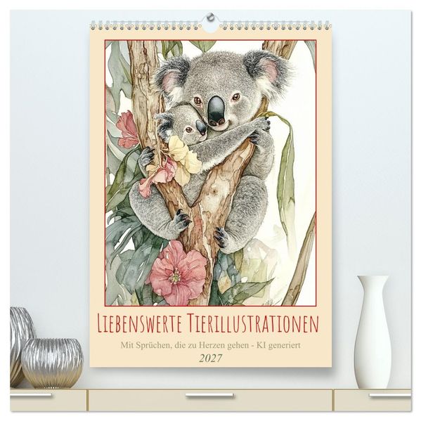 Liebenswerte Tierillustrationen (hochwertiger Premium Wandkalender 2027 DIN A2 hoch) Kunstdruck in Hochglanz