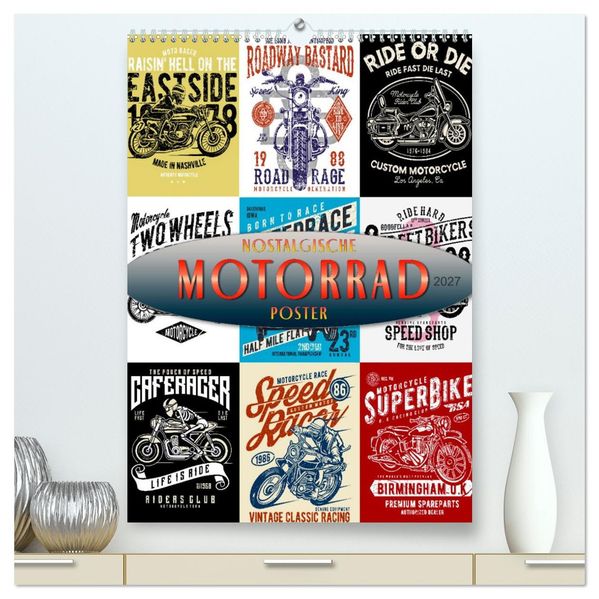 Motorrad - nostalgische Poster (hochwertiger Premium Wandkalender 2027 DIN A2 hoch) Kunstdruck in Hochglanz