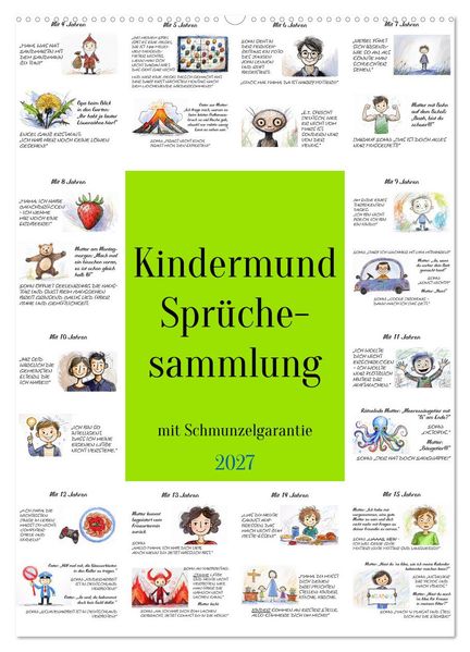 Kindermund - Sprüchesammlung mit Schmunzelgarantie (Wandkalender 2027 DIN A2 hoch) CALVENDO Monatskalender