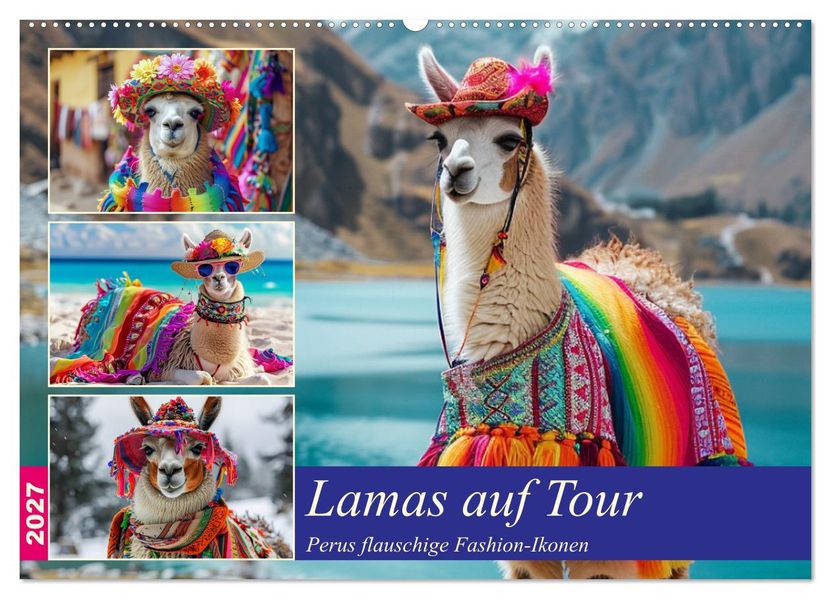Lamas auf Tour. Perus flauschige Fashion-Ikonen (Wandkalender 2027 DIN A2 quer) CALVENDO Monatskalender