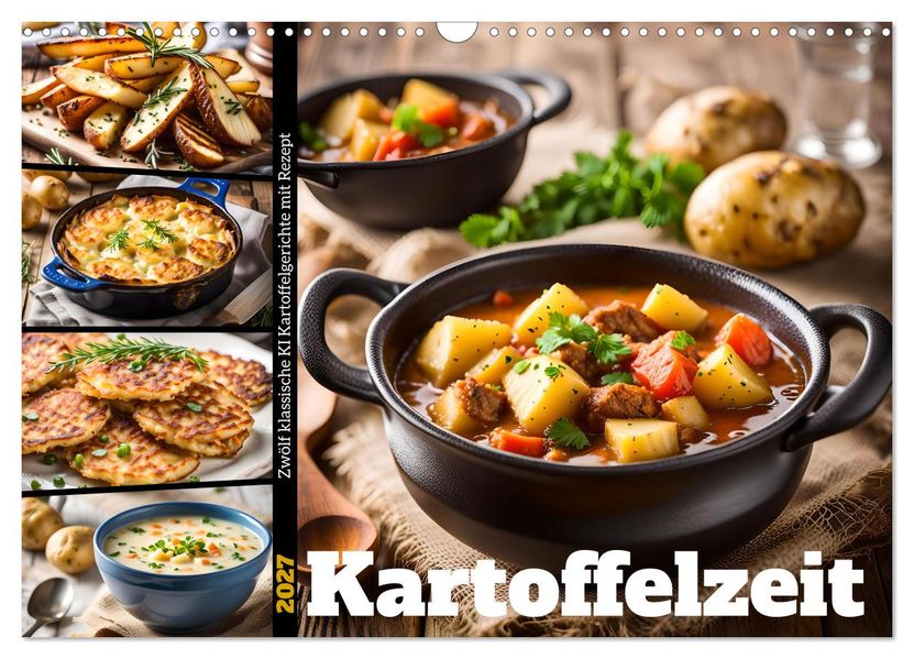 Kartoffelzeit - Zwölf klassische KI Kartoffelgerichte mit Rezept (Wandkalender 2027 DIN A3 quer) CALVENDO Monatskalender