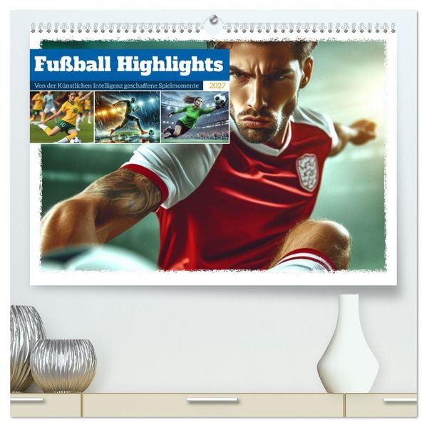 Fußball Highlights - Von der KI geschaffene Spielmomente (hochwertiger Premium Wandkalender 2027 DIN A2 quer) Kunstdruck in Hochglanz