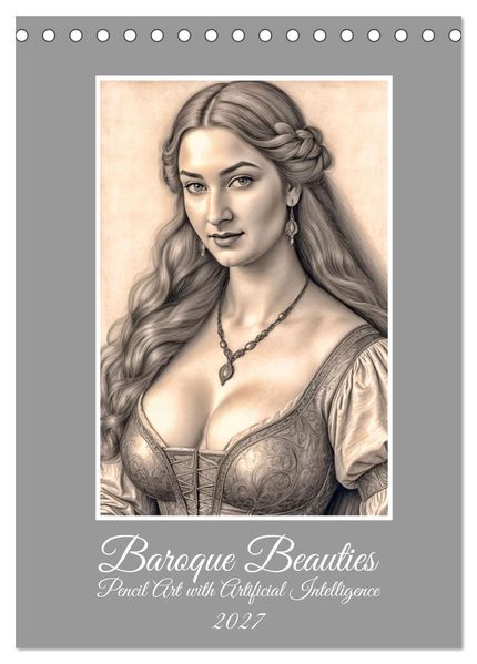 Baroque Beauties Pencil Art with Artificial Intelligence (Desk Calendar 2027 DIN A5 portrait) CALVENDO 12 Month DeskCalendar