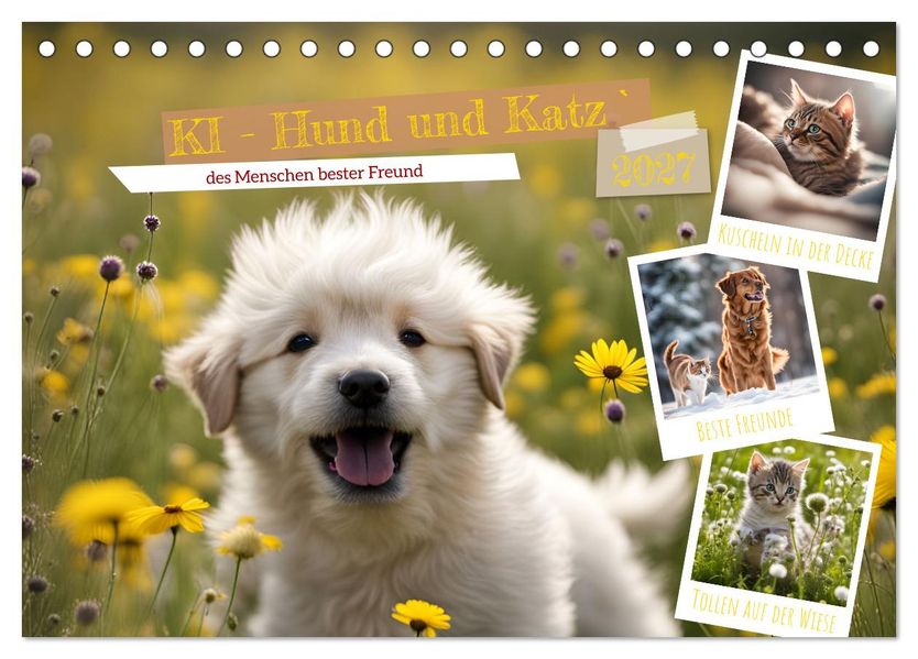 KI - Hund und Katz `des Menschen bester Freund (Tischkalender 2027 DIN A5 quer) CALVENDO Monatskalender