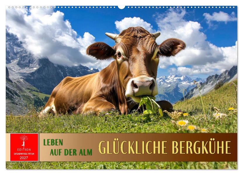 Glückliche Bergkühe - Leben auf der Alm (Wandkalender 2027 DIN A2 quer) CALVENDO Monatskalender