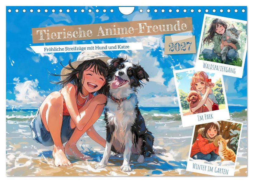 Tierische Anime-Freunde - Fröhliche Streifzüge mit Hund und Katze (Wandkalender 2027 DIN A4 quer) CALVENDO Monatskalender