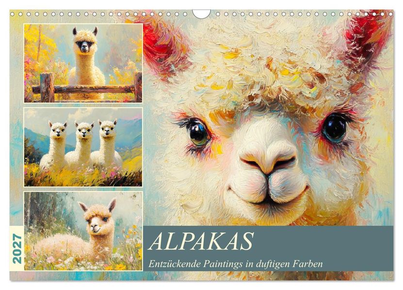 Alpakas. Entzückende Paintings in duftigen Farben (Wandkalender 2027 DIN A3 quer) CALVENDO Monatskalender