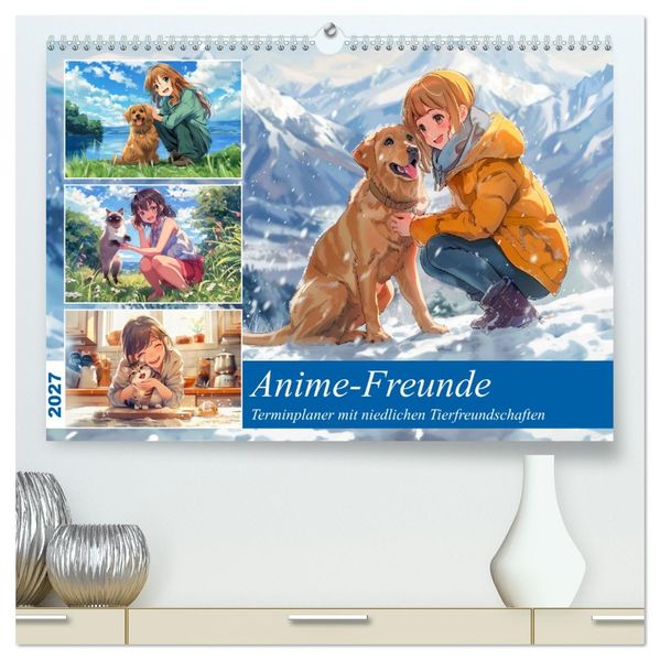 Anime-Freunde - Terminplaner mit niedlichen Tierfreundschaften (hochwertiger Premium Wandkalender 2027 DIN A2 quer) Kunstdruck in Hochglanz
