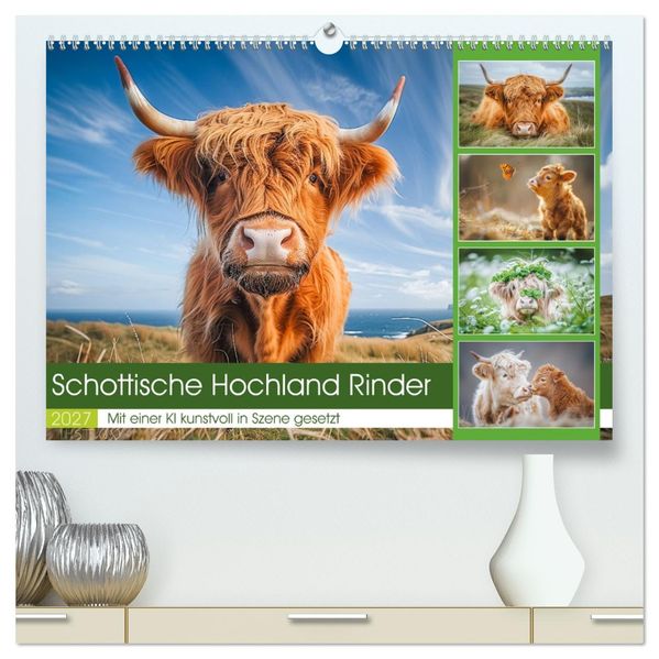 Schottische Hochland Rinder (hochwertiger Premium Wandkalender 2027 DIN A2 quer) Kunstdruck in Hochglanz