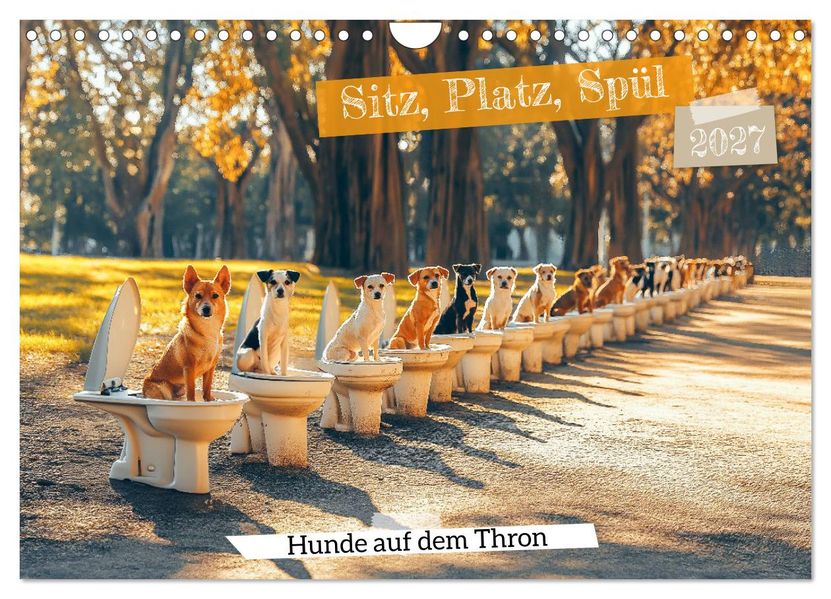 Sitz Platz Spül - Hunde auf dem Thron (Wandkalender 2027 DIN A4 quer) CALVENDO Monatskalender