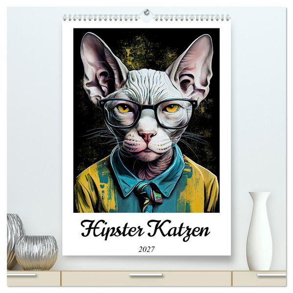 Hipster Katzen (hochwertiger Premium Wandkalender 2027 DIN A2 hoch) Kunstdruck in Hochglanz