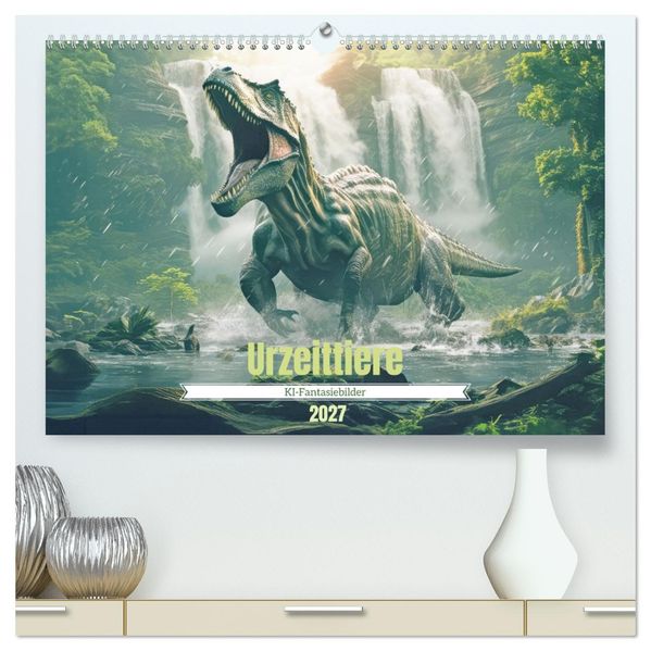 Urzeittiere - KI-Fantasiebilder (hochwertiger Premium Wandkalender 2027 DIN A2 quer) Kunstdruck in Hochglanz