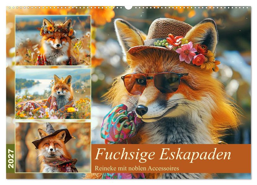 Fuchsige Eskapaden. Reineke mit noblen Accessoires (Wandkalender 2027 DIN A2 quer) CALVENDO Monatskalender