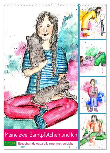 Meine zwei Samtpfötchen und Ich - Bezaubernde Aquarelle einer große Liebe (Wandkalender 2027 DIN A3 hoch) CALVENDO Monatskalender